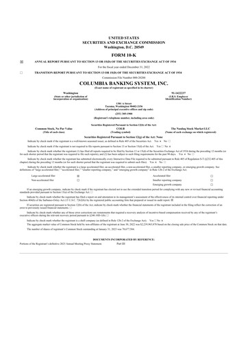 Thumbnail Columbia Banking System 10-K Annual Report 2022