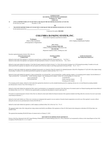 Thumbnail Columbia Banking System 10-K Annual Report 2024
