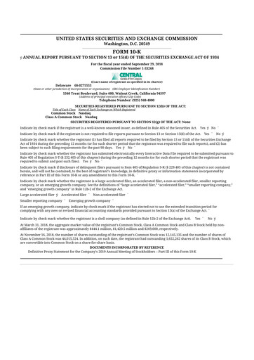 Thumbnail Central Garden & Pet 10-K Annual Report 2018