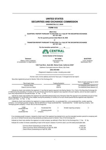 Thumbnail Central Garden & Pet 10-Q Quarterly Report FY 