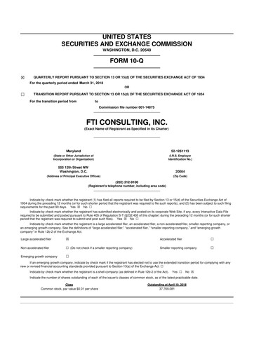 Thumbnail FTI Consulting 10-Q Quarterly Report FY2018 