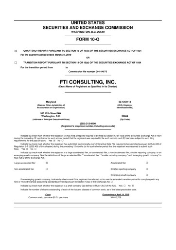 Thumbnail FTI Consulting 10-Q Quarterly Report FY2019 