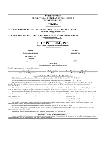Thumbnail FTI Consulting 10-K Annual Report 2019
