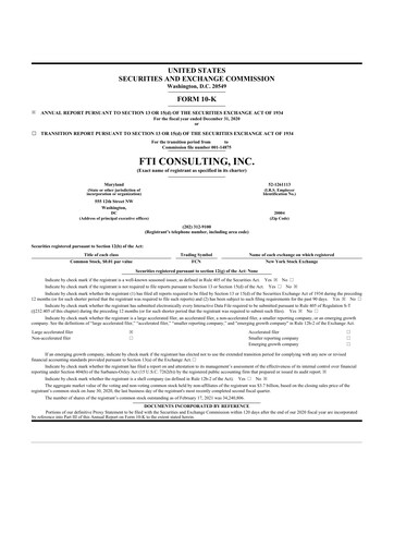 Thumbnail FTI Consulting 10-K Annual Report 2020