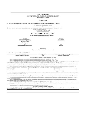 Thumbnail FTI Consulting 10-K Annual Report 2023