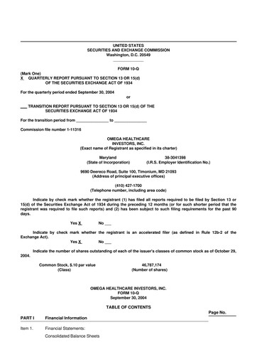 Thumbnail Omega Healthcare Investors 10-Q Quarterly Report FY 