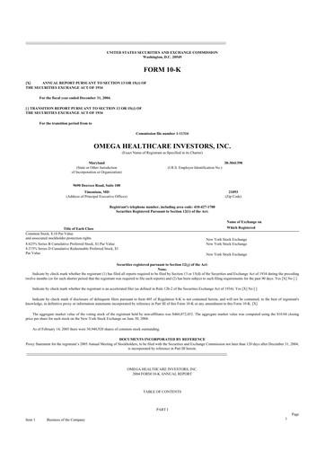 Thumbnail Omega Healthcare Investors 10-K Annual Report 