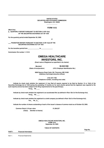 Thumbnail Omega Healthcare Investors 10-Q Quarterly Report FY 