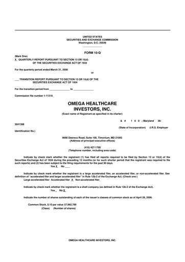 Thumbnail Omega Healthcare Investors 10-Q Quarterly Report FY 