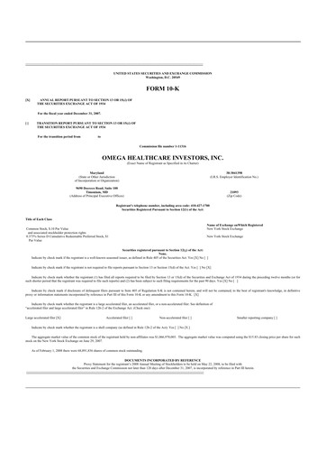 Thumbnail Omega Healthcare Investors 10-K Annual Report 