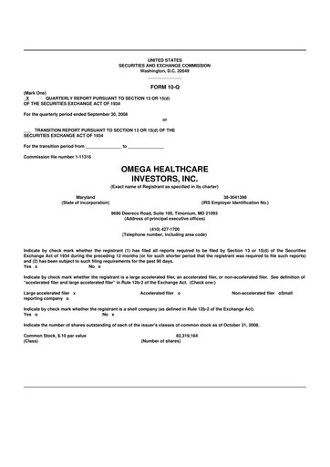 Thumbnail Omega Healthcare Investors 10-Q Quarterly Report FY 