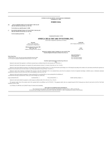 Thumbnail Omega Healthcare Investors 10-K Annual Report 