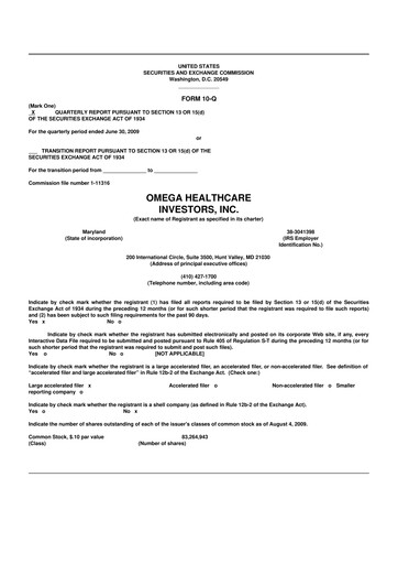 Thumbnail Omega Healthcare Investors 10-Q Quarterly Report FY 