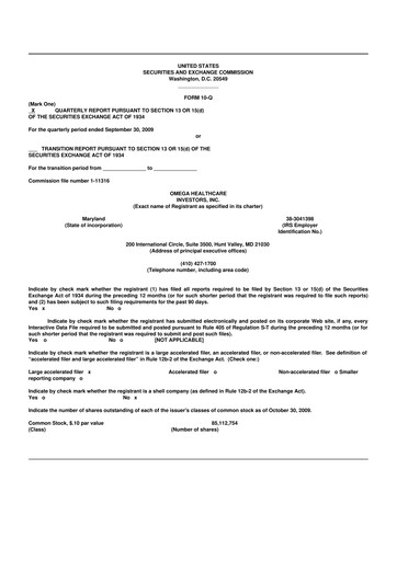 Thumbnail Omega Healthcare Investors 10-Q Quarterly Report FY 