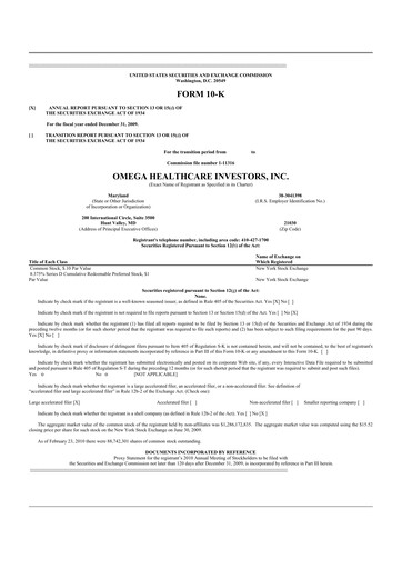 Thumbnail Omega Healthcare Investors 10-K Annual Report 