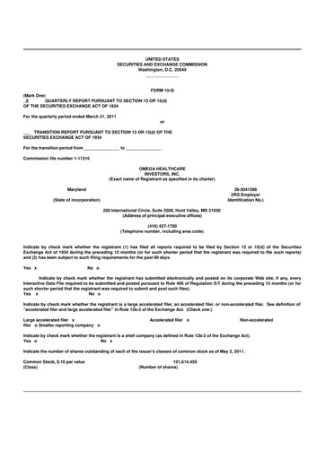 Thumbnail Omega Healthcare Investors 10-Q Quarterly Report FY2011 