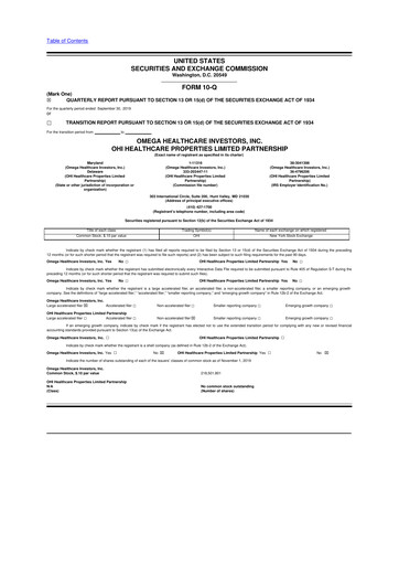 Thumbnail Omega Healthcare Investors 10-Q Quarterly Report FY 
