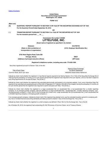 Thumbnail Littelfuse 10-Q Quarterly Report FY2018 