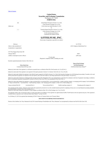 Thumbnail Littelfuse 10-K Annual Report 2018