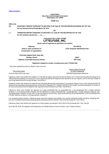 Thumbnail Littelfuse 10-Q Quarterly Report FY2019 