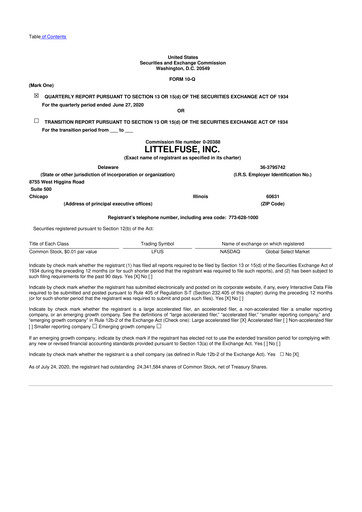 Thumbnail Littelfuse 10-Q Quarterly Report FY2020 