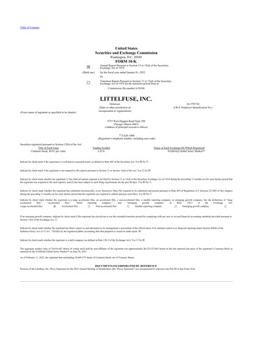 Thumbnail Littelfuse 10-K Annual Report 2021