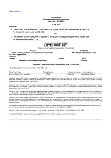 Thumbnail Littelfuse 10-Q Quarterly Report FY2022 