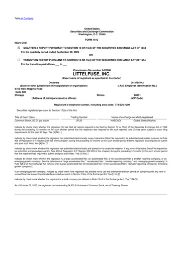 Thumbnail Littelfuse 10-Q Quarterly Report FY2023 