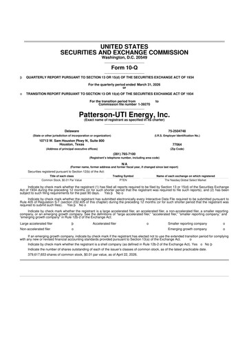 Vorschaubild Patterson-UTI Energy 10-Q Quartalsbericht  