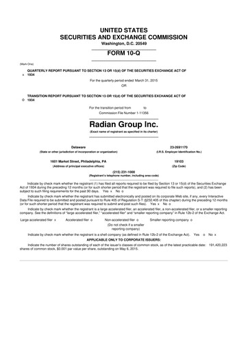 Thumbnail Radian Group
 10-Q Quarterly Report FY2015 