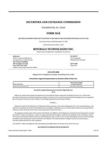 Thumbnail Minerals Technologies 10-K Annual Report 