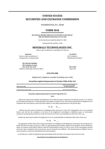 Thumbnail Minerals Technologies 10-K Annual Report 