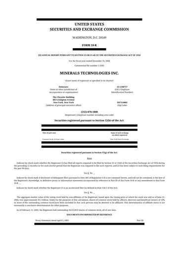 Thumbnail Minerals Technologies 10-K Annual Report 