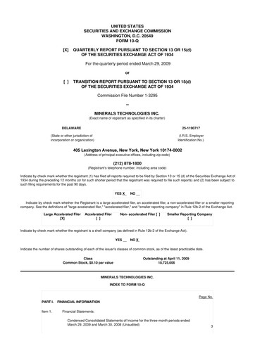 Thumbnail Minerals Technologies 10-Q Quarterly Report FY 