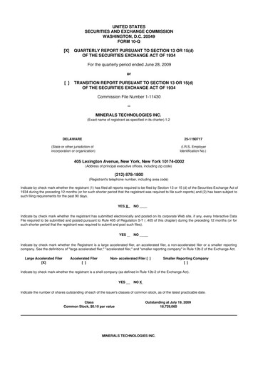Thumbnail Minerals Technologies 10-Q Quarterly Report FY 