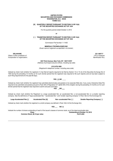 Thumbnail Minerals Technologies 10-Q Quarterly Report FY2010 