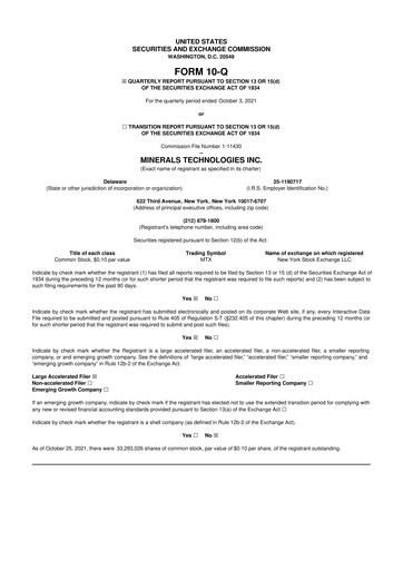 Thumbnail Minerals Technologies 10-Q Quarterly Report FY2021 