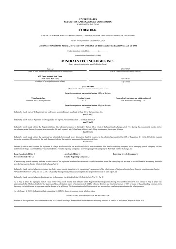 Thumbnail Minerals Technologies 10-K Annual Report 2021