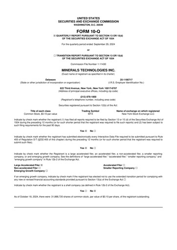 Thumbnail Minerals Technologies 10-Q Quarterly Report FY2024 