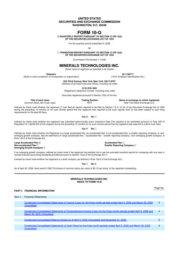 Miniature Minerals Technologies 10-Q Rapport trimestriel  