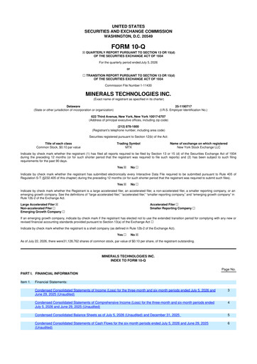 Thumbnail Minerals Technologies 10-Q Quarterly Report FY2026 