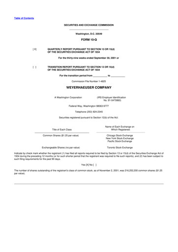 Thumbnail Weyerhaeuser
 10-Q Quarterly Report FY 