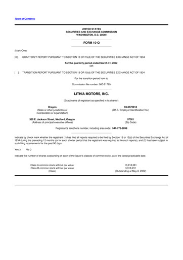 Thumbnail Lithia Motors 10-Q Quarterly Report FY 