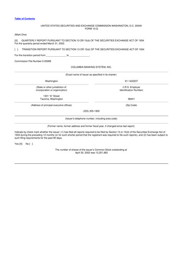 Thumbnail Columbia Banking System 10-Q Quarterly Report FY 