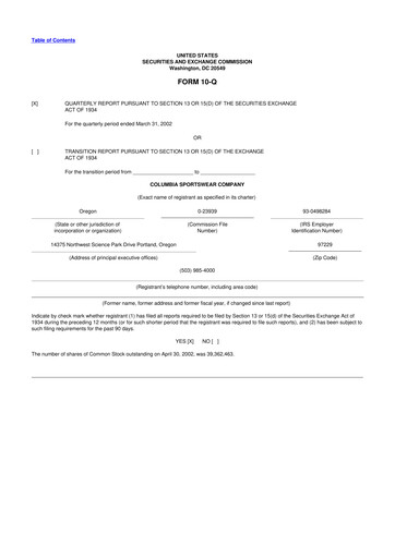 Thumbnail Columbia Sportswear
 10-Q Quarterly Report FY 