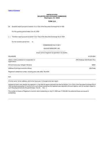 Miniature Glacier Bancorp
 10-Q Rapport trimestriel  