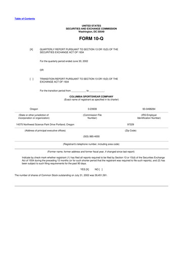 Thumbnail Columbia Sportswear
 10-Q Quarterly Report FY 