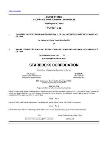 Thumbnail Starbucks 10-Q Quarterly Report FY 