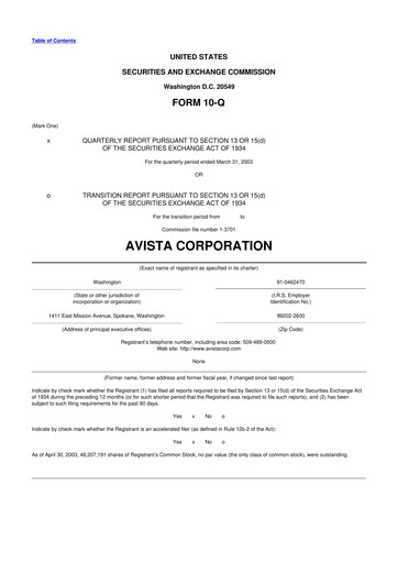 Thumbnail Avista
 10-Q Quarterly Report FY 