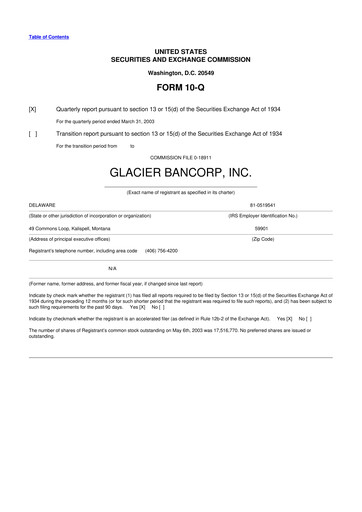 Miniature Glacier Bancorp
 10-Q Rapport trimestriel  